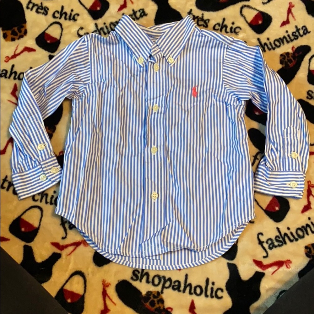 Boys’ long sleeved button down blue&white stripes